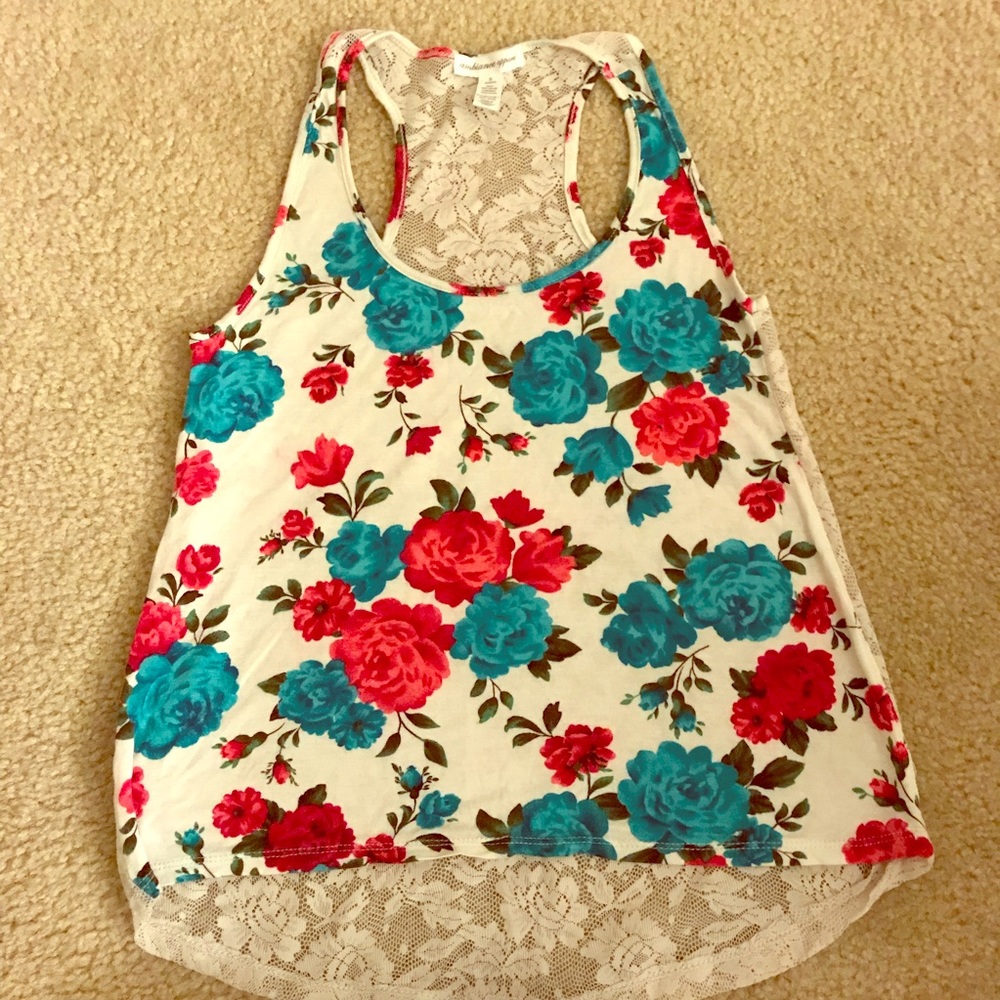 Floral tank top with lace back